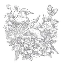 Vintage Beautiful Birds Coloring Page - Printable Coloring page