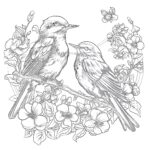 Vintage Birds With Butterflies In Flowers Coloring Page