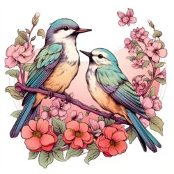 Vintage Birds With Butterflies In Flowers Coloring Page - Origin image