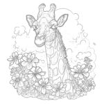 Vintage Giraffe In Flowers Coloring Page
