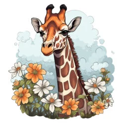 Vintage Giraffe In Flowers Coloring Page - Origin image