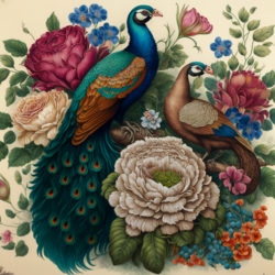 Vintage Peafowls In Flowers - Origin image