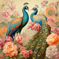 Vintage Peafowls In Flowers Coloring Page - Origin image
