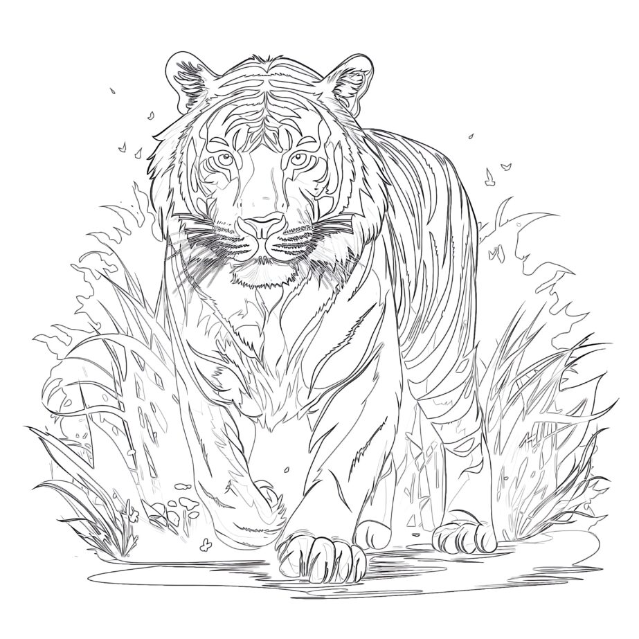 Vintage Tiger Coloring Page