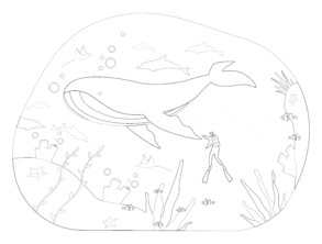 Whale And Scuba Diving - Coloring page