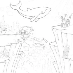 Whale And Scuba Diving - Printable Coloring page