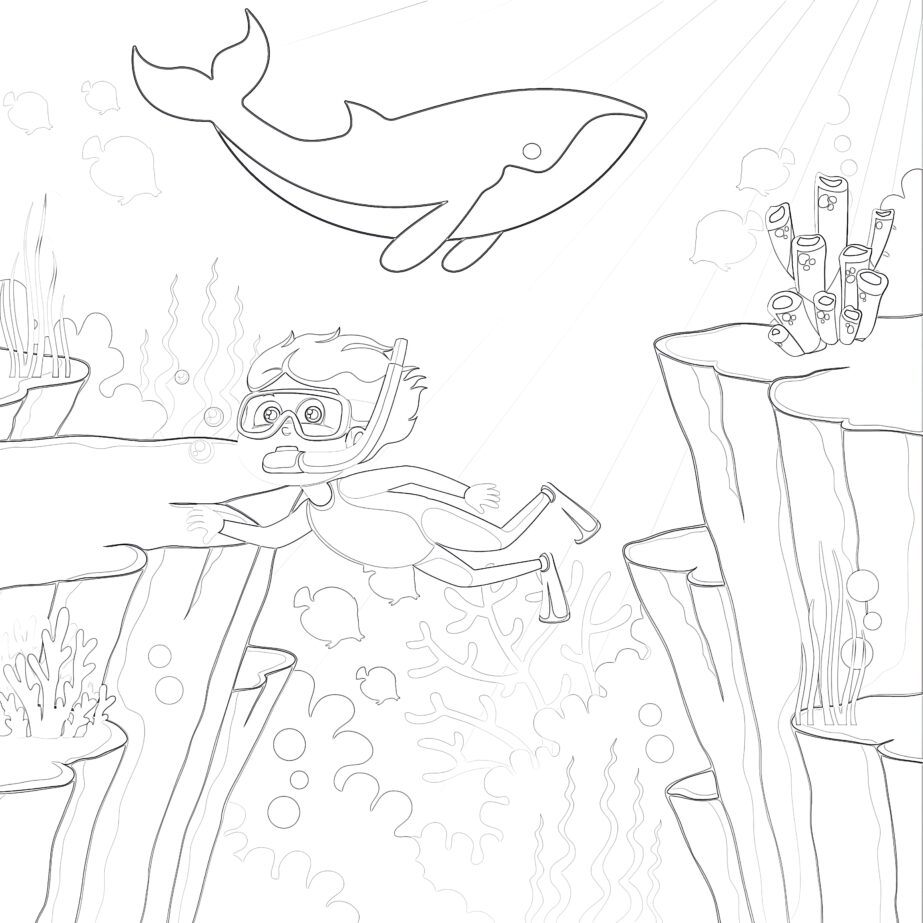 Whale And Scuba Diving Coloring Page