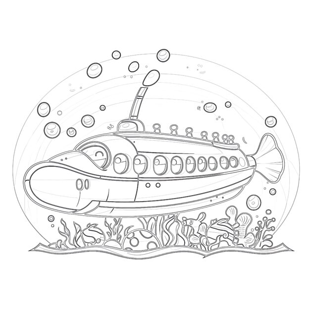 Printable Yellow Submarine Coloring Page - Mimi Panda