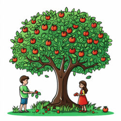 Adam And Eve With Apple Tree Coloring Page - Printable Coloring page