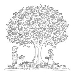 Adam And Eve With Apple Tree Coloring Page - Origin image