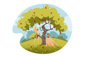 Adam and Eve with apple tree - Original image