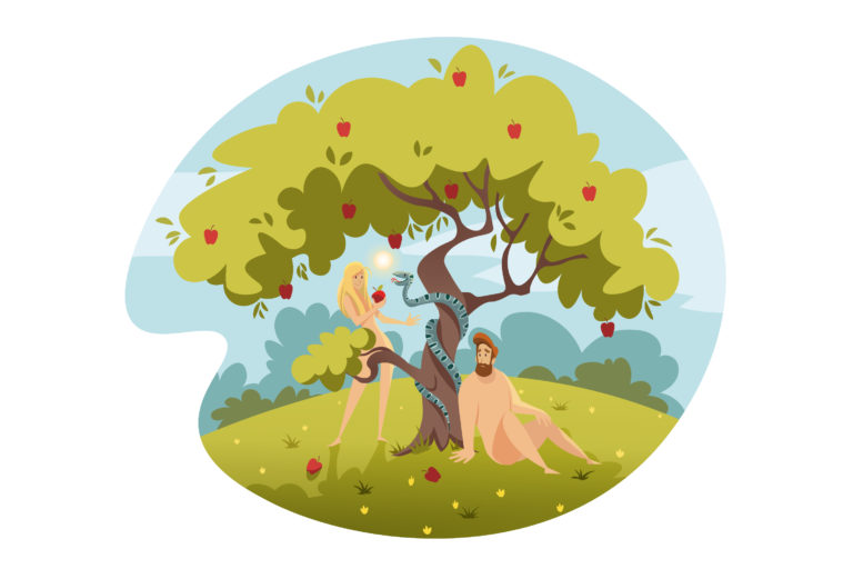 Adam and Eve with Apple Tree Coloring Page | Coloring Pages Mimi Panda