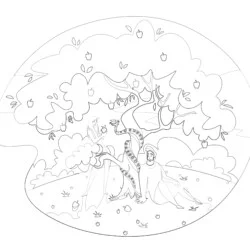 Adam and Eve with apple tree - Printable Coloring page