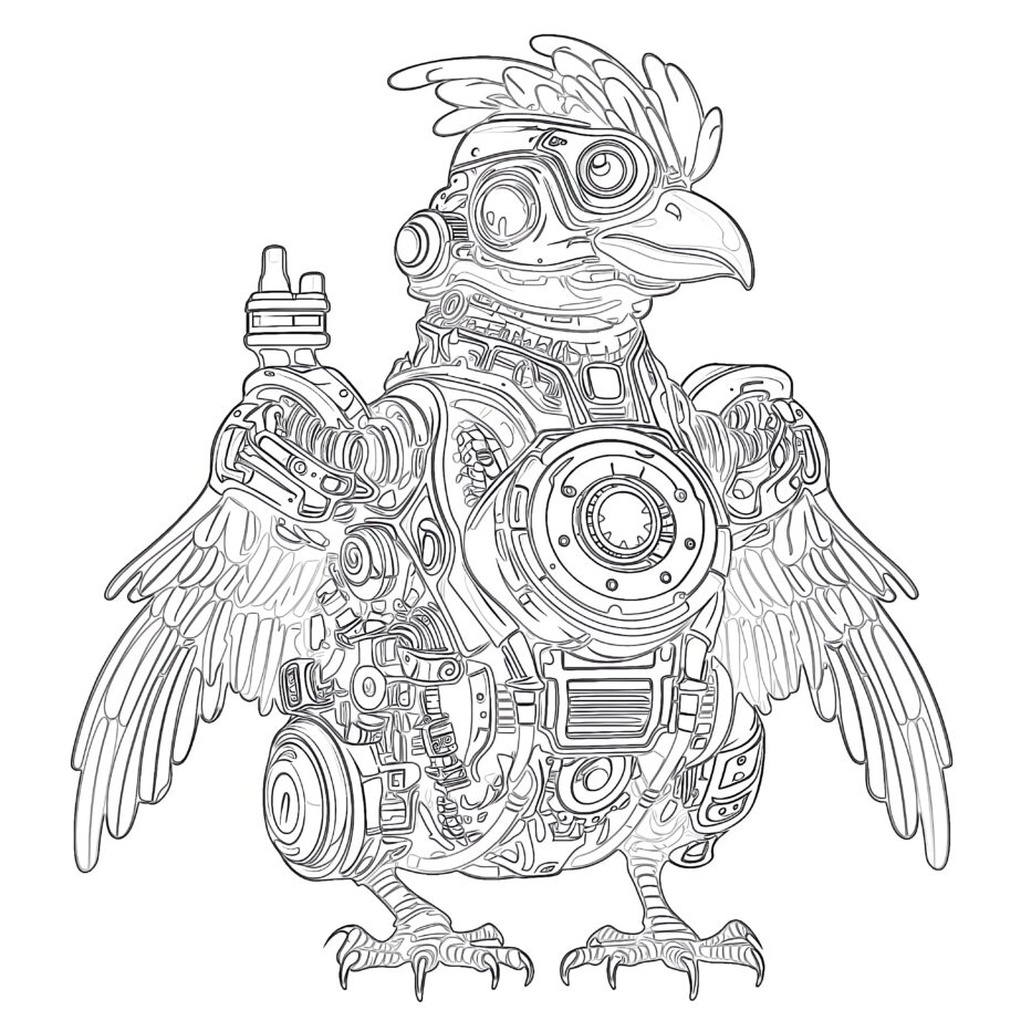 Adult Chicken Robot Doodle Coloring Page