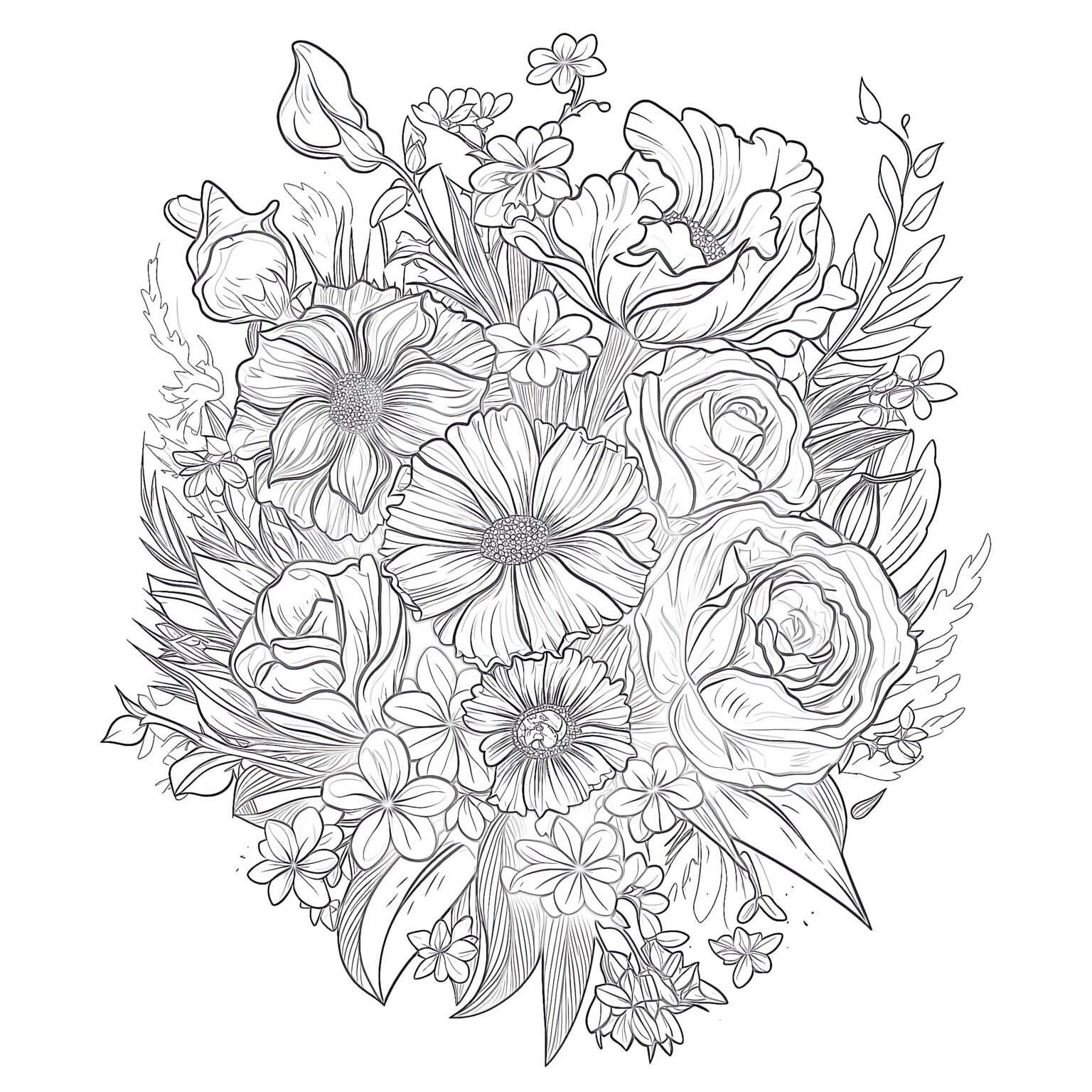 Printable Adult Floral Coloring Page - Mimi Panda