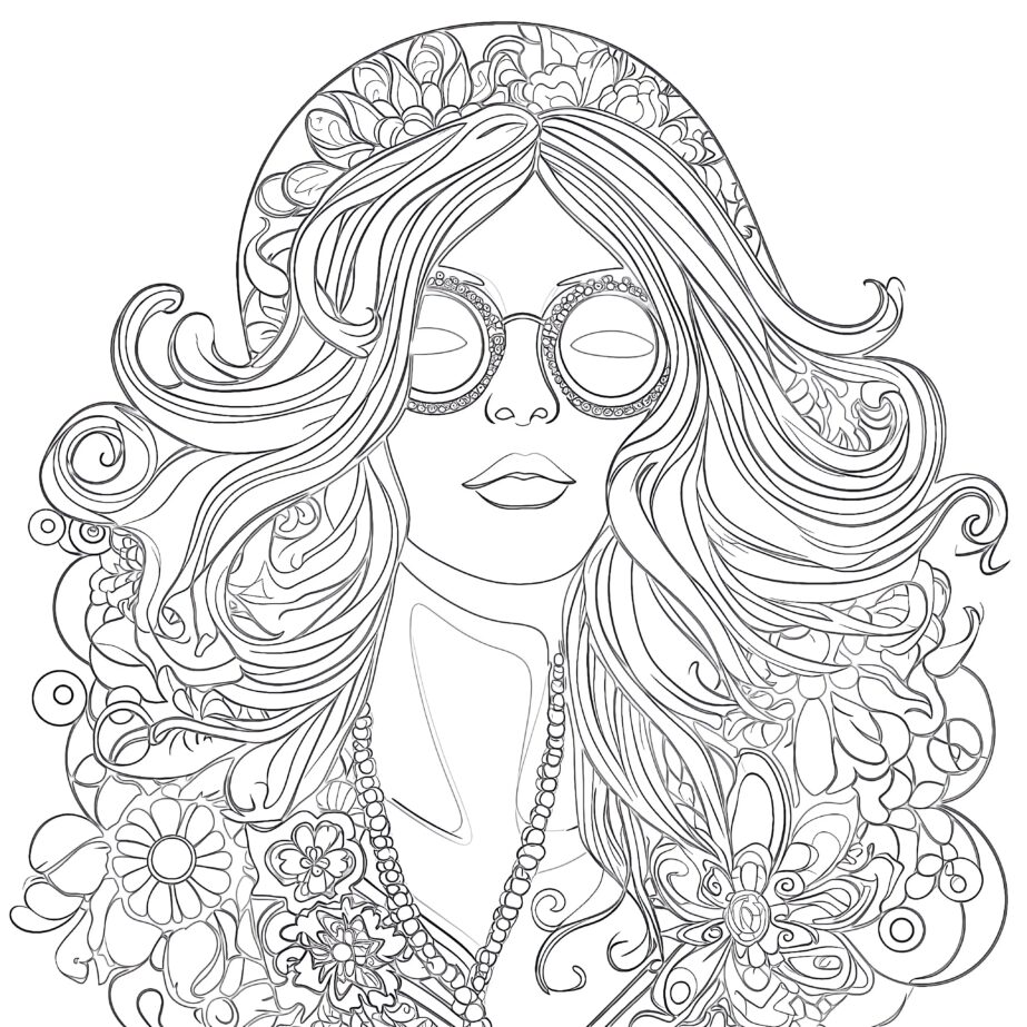 adult hippie woman coloring page