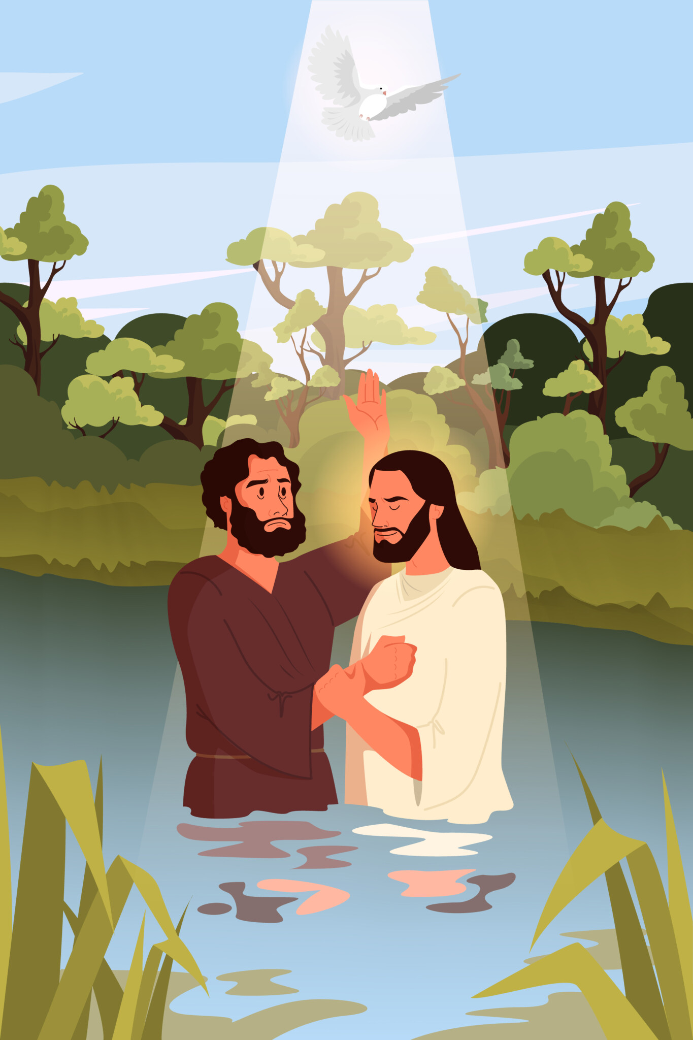 Printable Baptism Of Jesus By John The Baptist Coloring Page - Mimi Panda