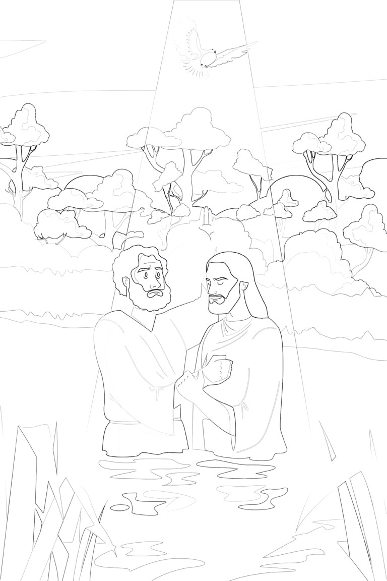 Printable Baptism Of Jesus By John The Baptist Coloring Page - Mimi Panda