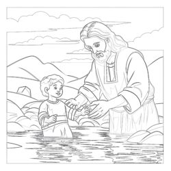 Page À Colorier Sur Le Baptême De Jésus Par Jean-Baptiste - Page de coloriage imprimable