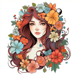 Beautiful Girl With Flowers Coloring Page - Origin image