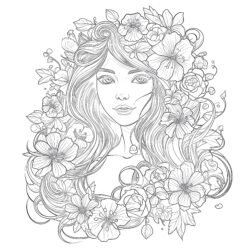 Beautiful Girl With Flowers Coloring Page - Printable Coloring page