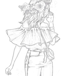 Girl Colored Flowers - Printable Coloring page