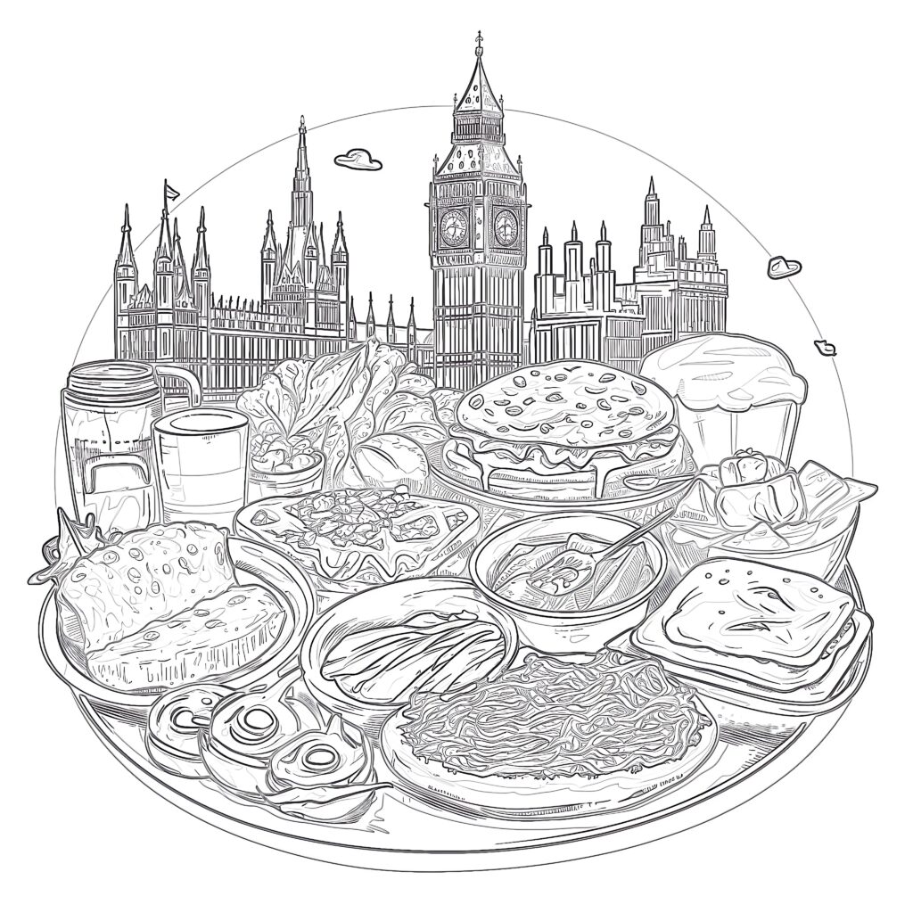 British Cuisine Coloring Page | Coloring Pages Mimi Panda