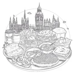 British Cuisine Coloring Page - Printable Coloring page
