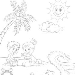 Children Making Sand Castle - Printable Coloring page