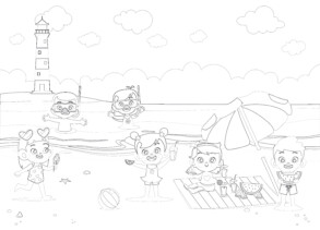 Children Playing On The Beach - Coloring page