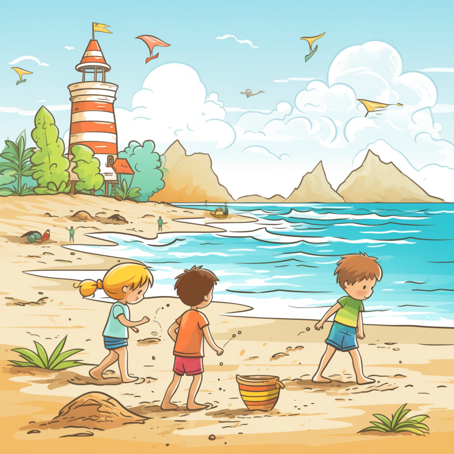 Children Playing On The Beach Coloring Page 2