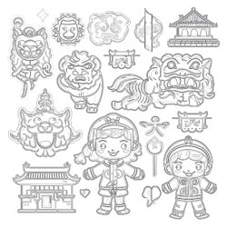 Chinese New Year Set Coloring Page - Printable Coloring page