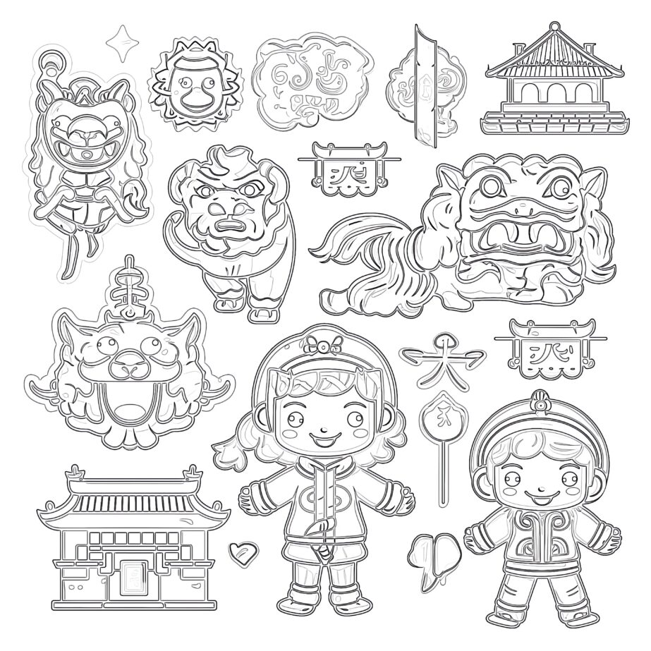 Chinese New Year Set Coloring Page