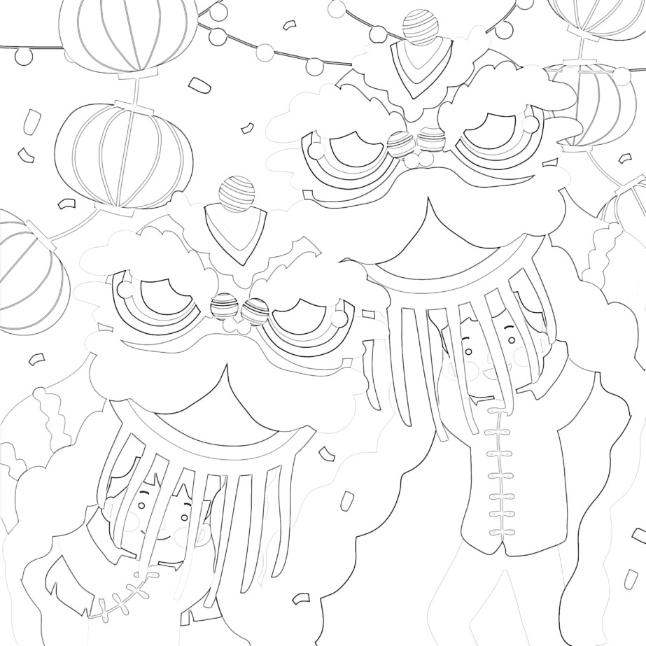 Chinese New Year Dance - Coloring page