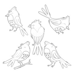 Yellow Bird In Forest - Printable Coloring page