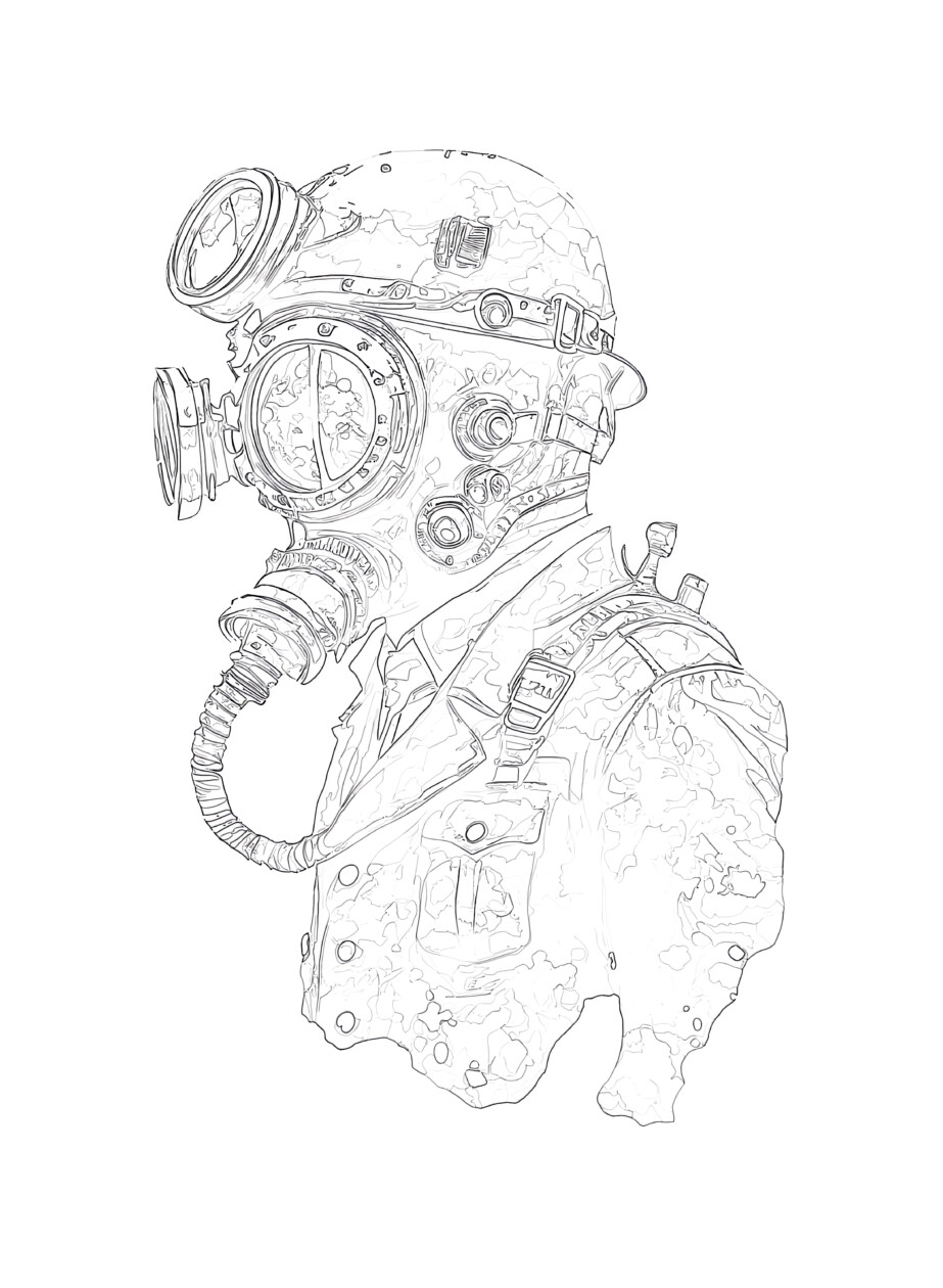 Scuba Diver Steampunk - Coloring page