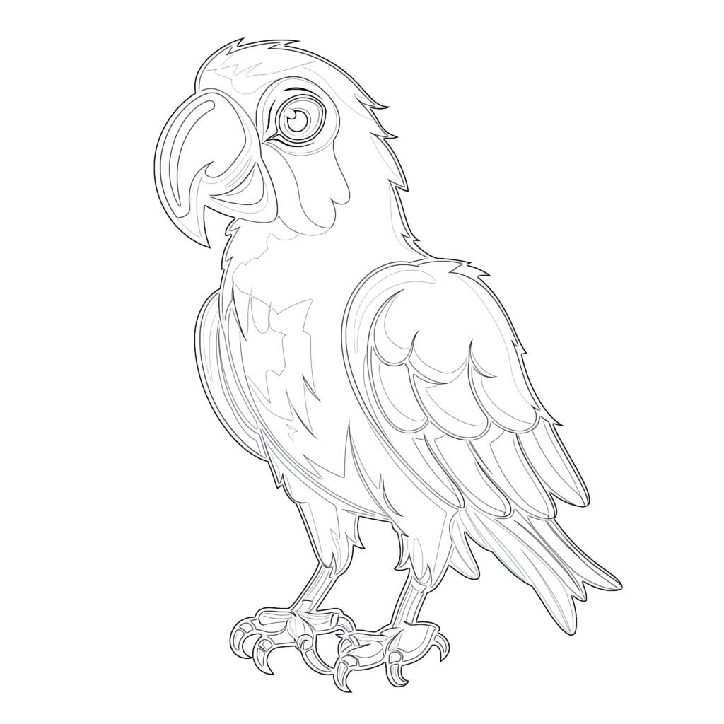 Funny Red Parrot Coloring Page | Coloring Pages Mimi Panda