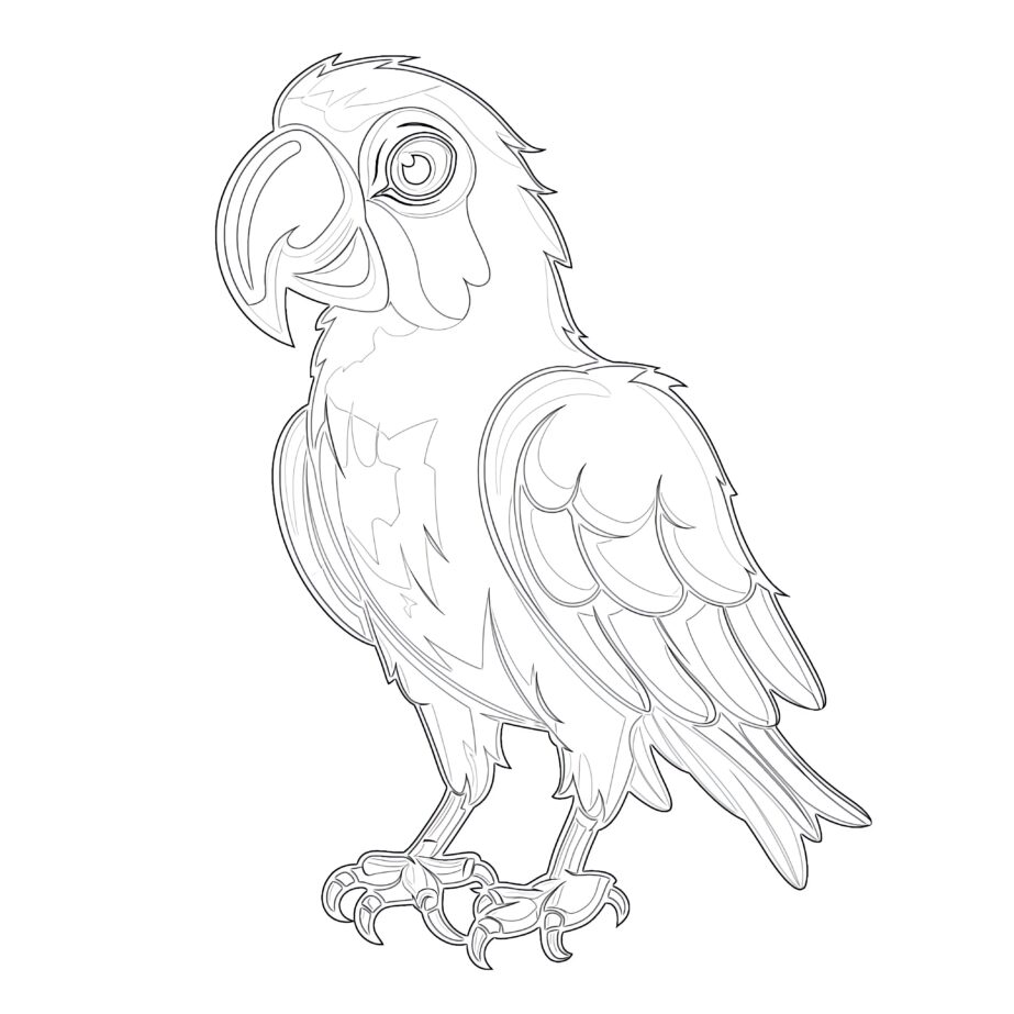 Funny Red Parrot Coloring Page