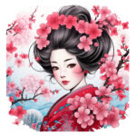 Geisha With Sakura Coloring Page 2 2