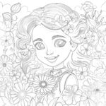 Girl Colored Flowers Coloring Page