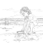 Girl Playing Beach Сoloring Page