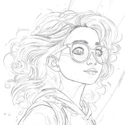 Girl Stylish Glasses - Printable Coloring page