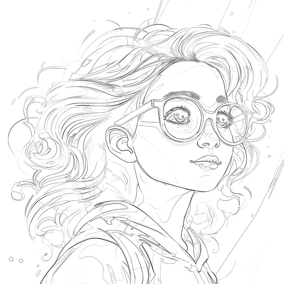 Girl Stylish Glasses Coloring Page