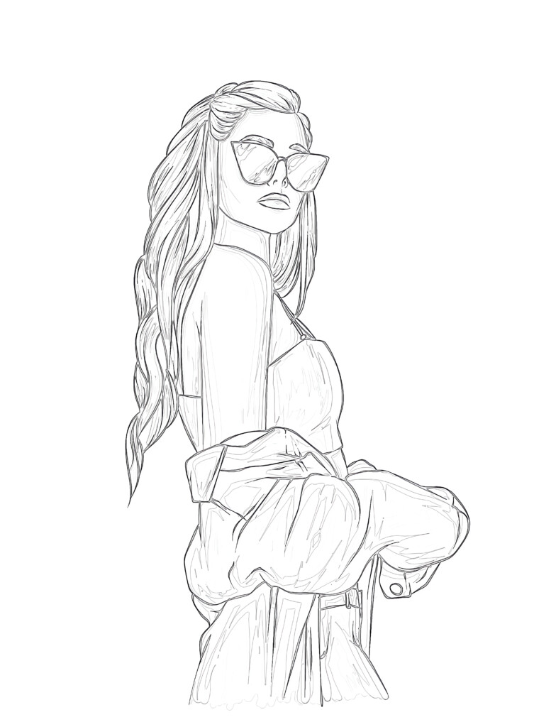 Printable Girl Stylish Glasses Coloring Page - Mimi Panda