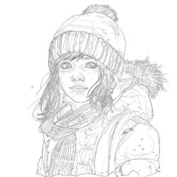 Girl Wearing Winter Clothes - Printable Coloring page