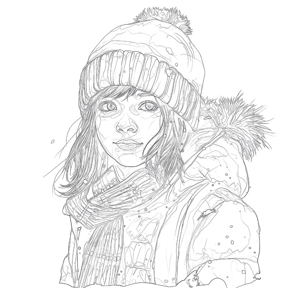 Girl Wearing Winter Clothes Coloring Page