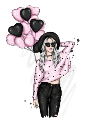 girl with balloons form hearts - Original image
