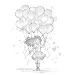 Girl With Balloons Form Hearts Coloring Page