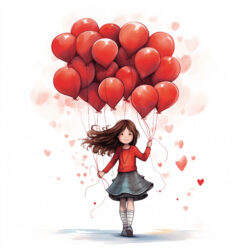 Girl With Balloons Form Hearts Coloring Page - Origin image