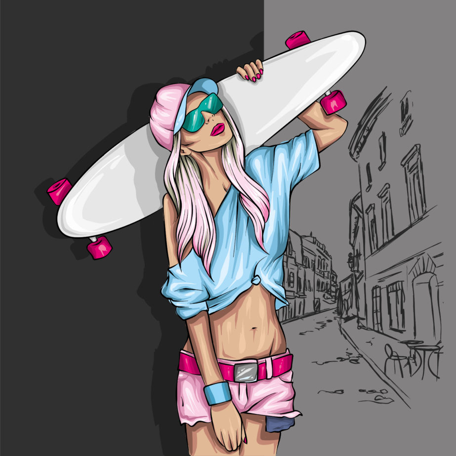 Girl With Skateboard - Original image